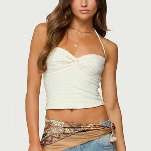 Edikted Zoee Textured Halter Top XS Cream